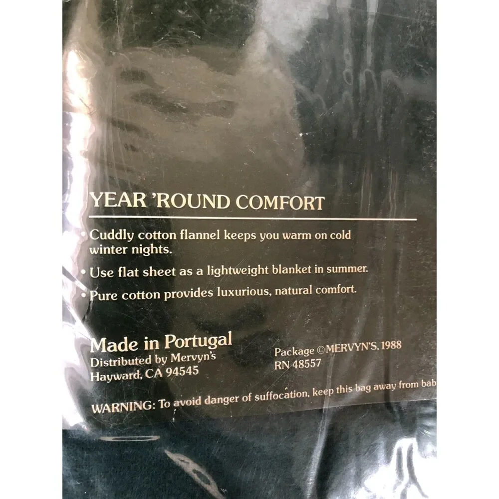 Lot 3 Vtg 80s Cabincore Forest Green 100% Cotton Flannel Twin Bed Sheets USA NOS